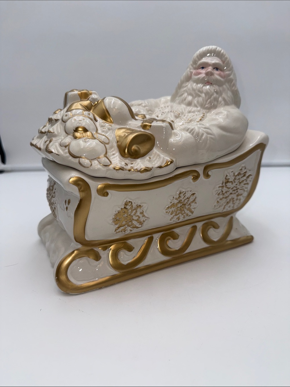 World Bazaar ceramic cookie jar featuring Santa Claus in Sleigh